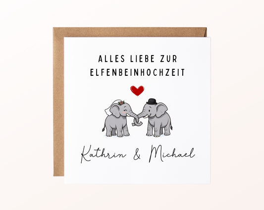 Elfenbeinhochzeit Karte - Elefantenbrautpaar - personalisiert