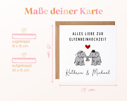 Elfenbeinhochzeit Karte - Elefantenbrautpaar - personalisiert