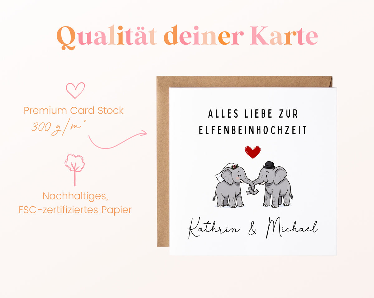 Elfenbeinhochzeit Karte - Elefantenbrautpaar - personalisiert