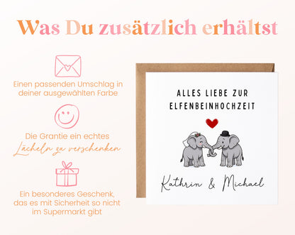 Elfenbeinhochzeit Karte - Elefantenbrautpaar - personalisiert