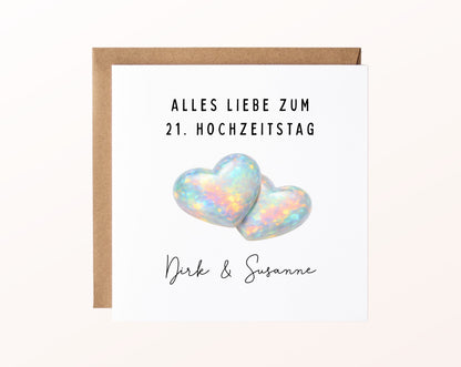 Opalhochzeit Karte - Doppelherzen - personalisiert