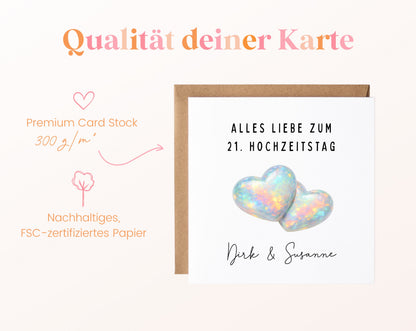 Opalhochzeit Karte - Doppelherzen - personalisiert