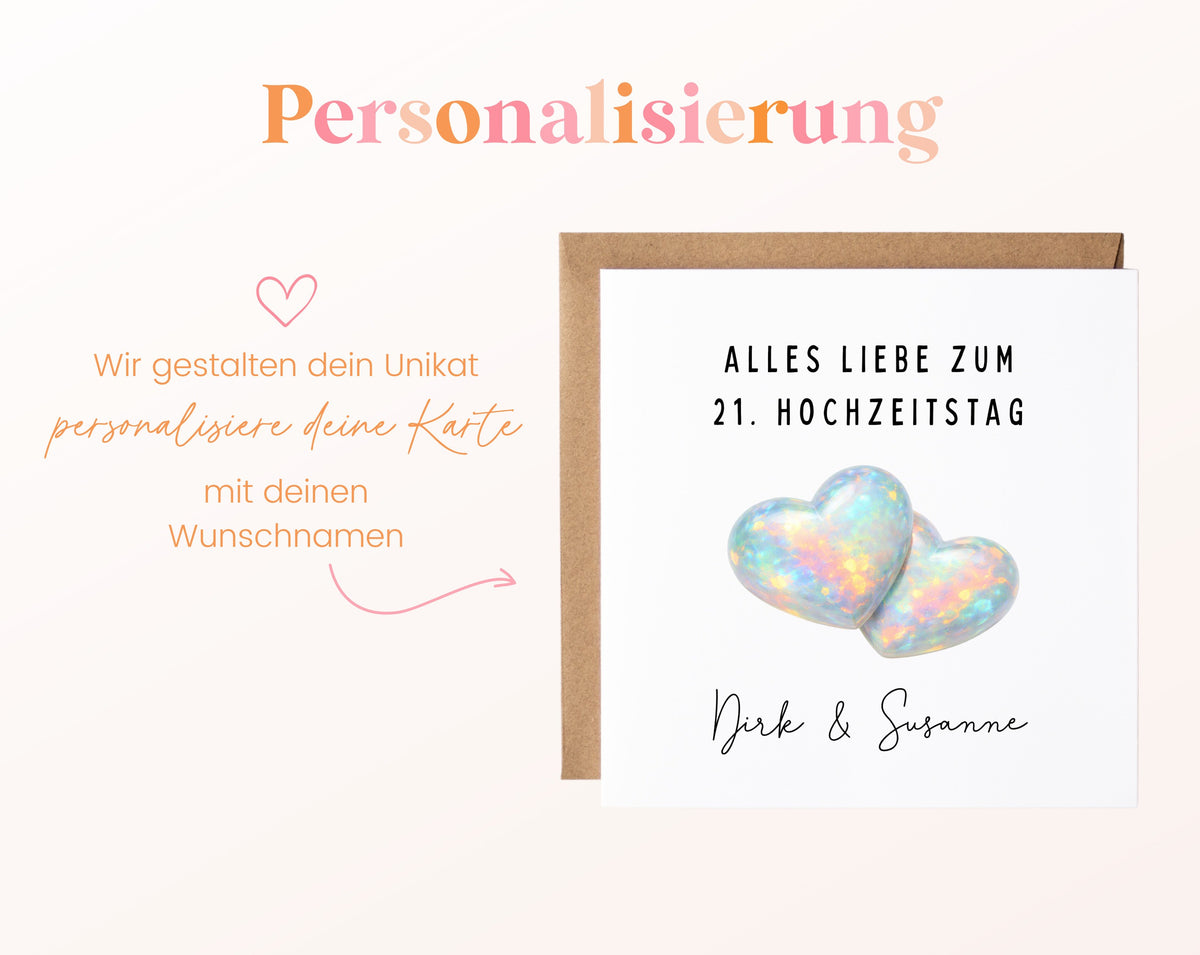 Opalhochzeit Karte - Doppelherzen - personalisiert