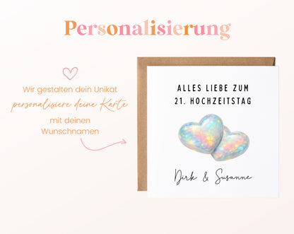 Opalhochzeit Karte - Doppelherzen - personalisiert