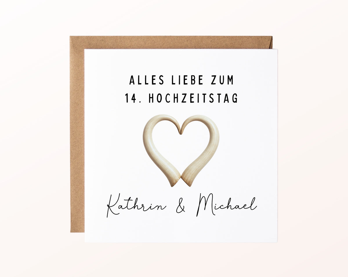 Elfenbeinhochzeit Karte - Herz - personalisiert
