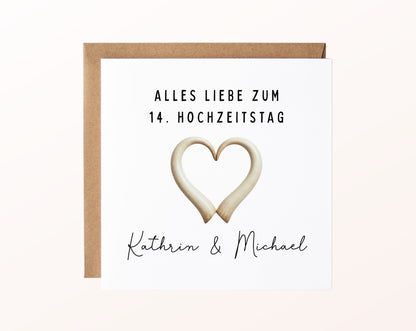 Elfenbeinhochzeit Karte - Herz - personalisiert