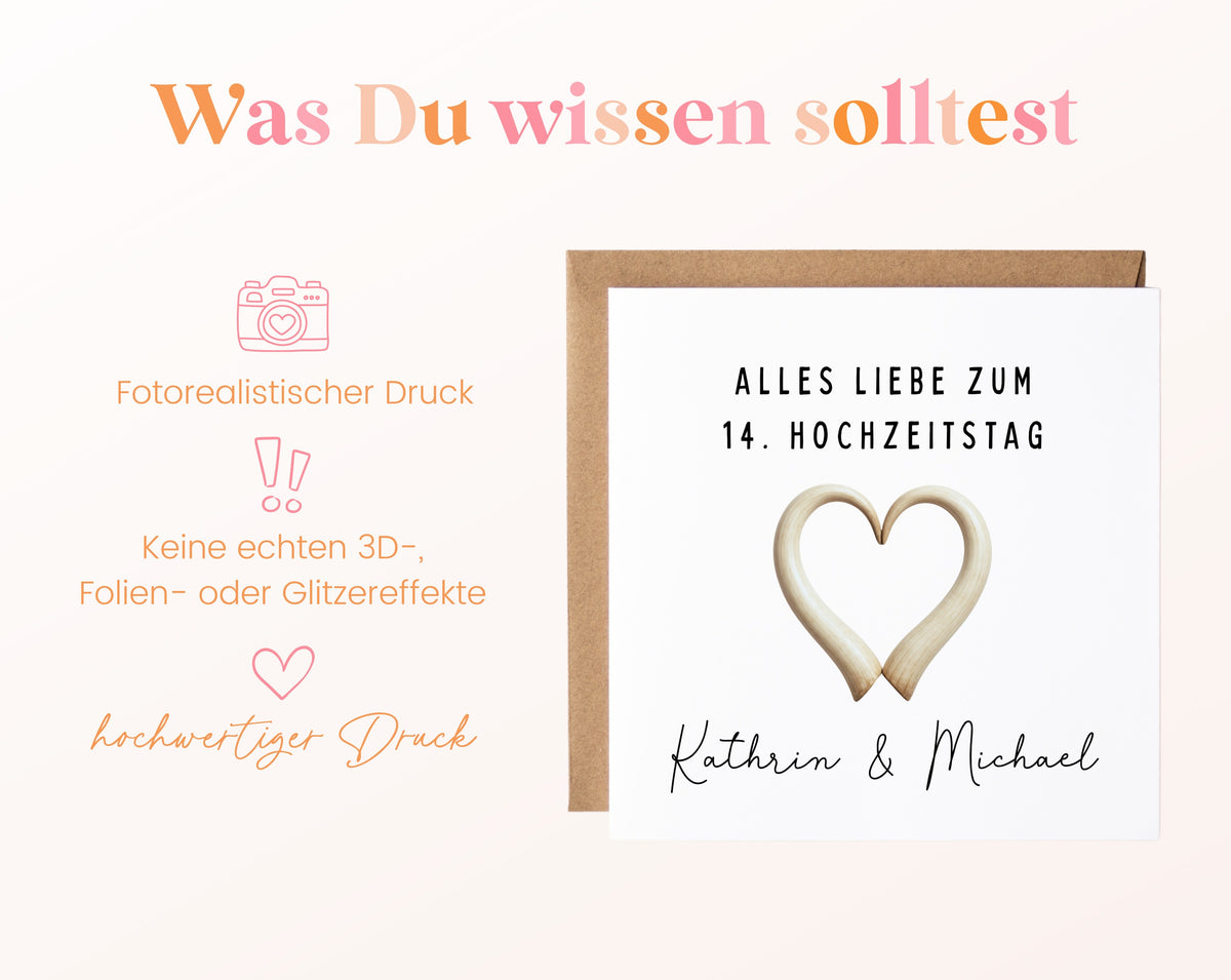 Elfenbeinhochzeit Karte - Herz - personalisiert