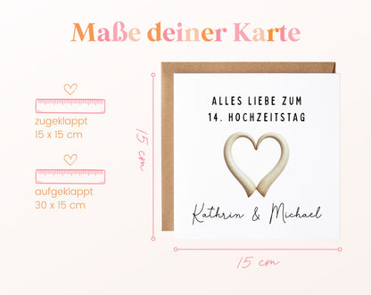 Elfenbeinhochzeit Karte - Herz - personalisiert