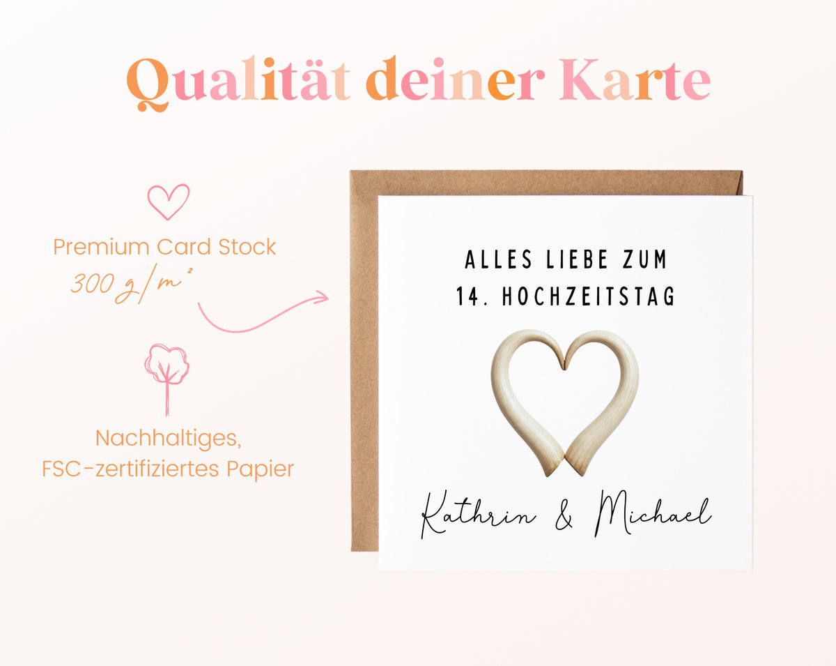 Elfenbeinhochzeit Karte - Herz - personalisiert