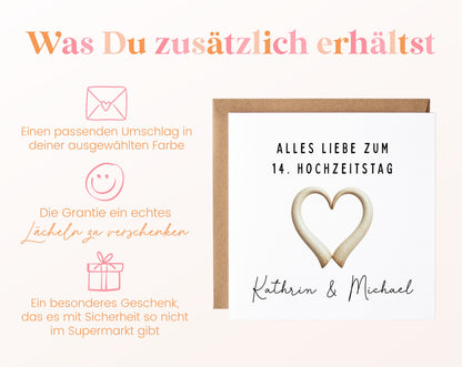 Elfenbeinhochzeit Karte - Herz - personalisiert