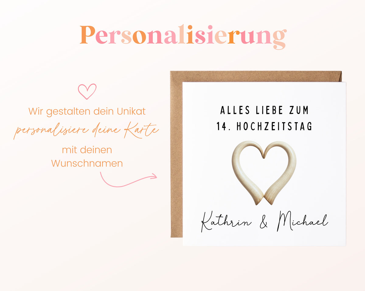 Elfenbeinhochzeit Karte - Herz - personalisiert