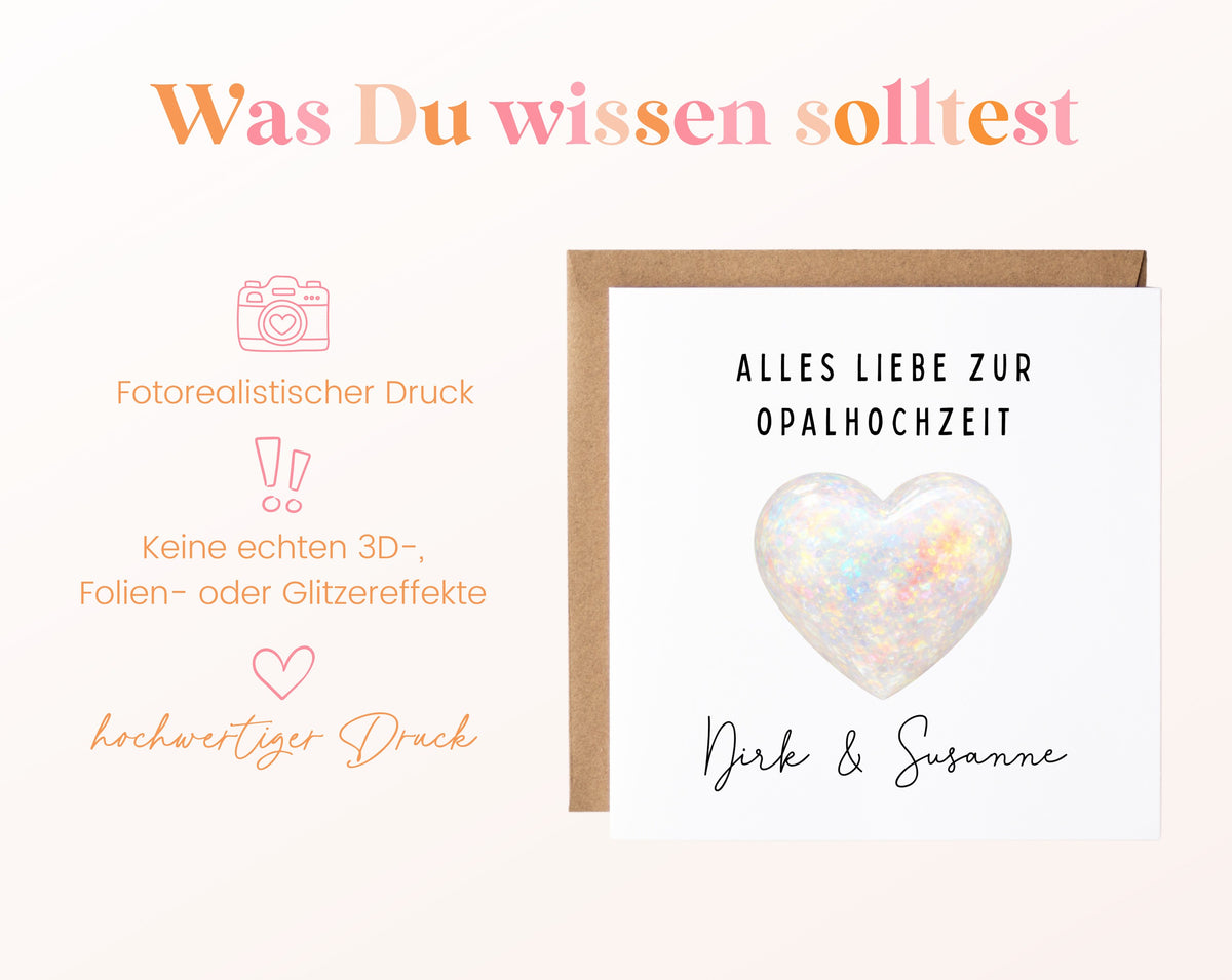 Opalhochzeit Karte - Opalherz - personalisiert