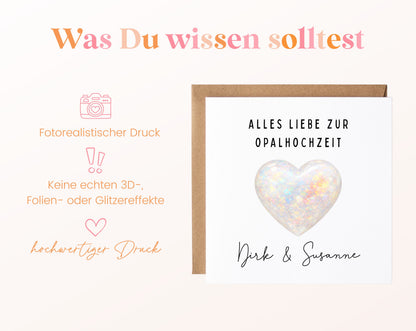 Opalhochzeit Karte - Opalherz - personalisiert