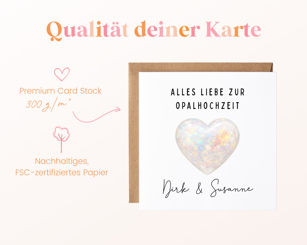 Opalhochzeit Karte - Opalherz - personalisiert
