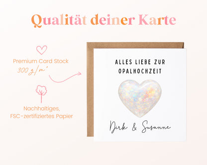 Opalhochzeit Karte - Opalherz - personalisiert