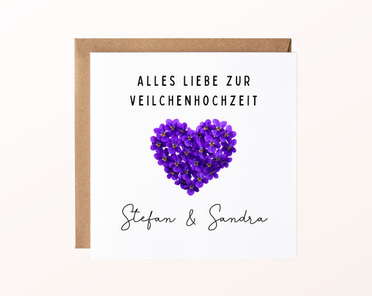 Veilchenhochzeit Karte - Blütenherz - personalisiert