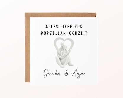 Porzellanhochzeit Karte - Paar im Herz - personalisiert