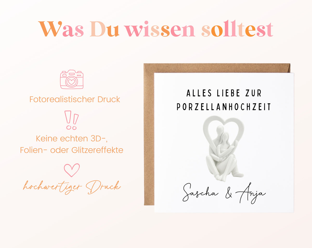 Porzellanhochzeit Karte - Paar im Herz - personalisiert