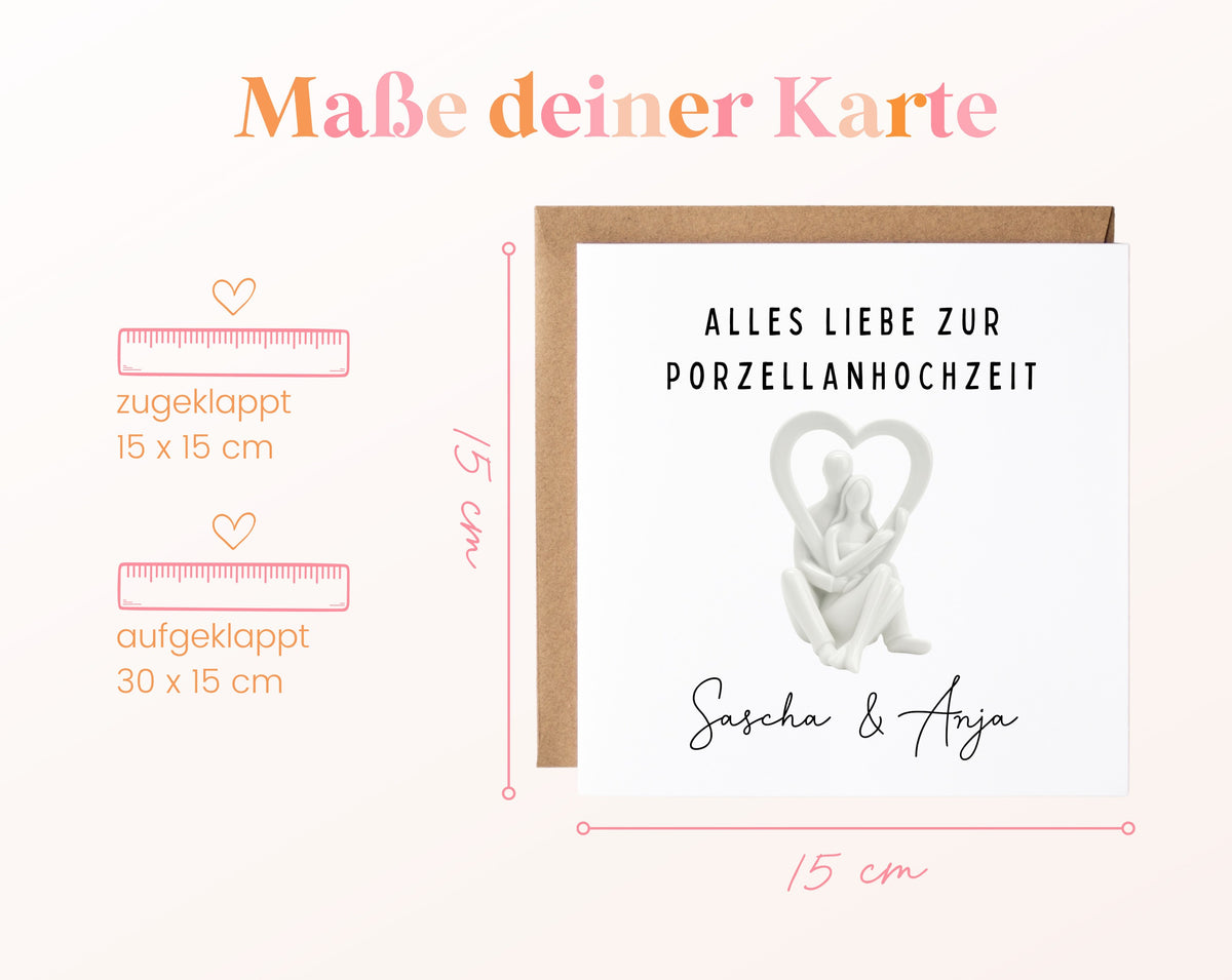 Porzellanhochzeit Karte - Paar im Herz - personalisiert