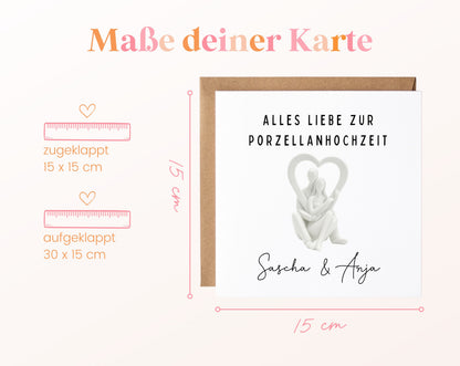 Porzellanhochzeit Karte - Paar im Herz - personalisiert