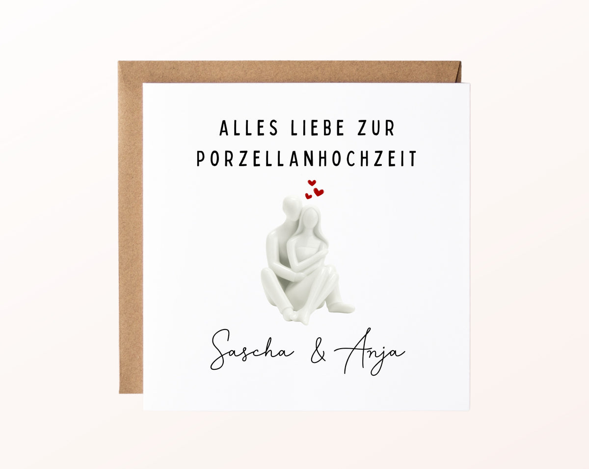 Porzellanhochzeit Karte - sitzendes Paar - personalisiert