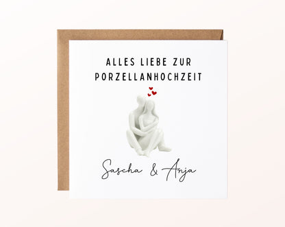 Porzellanhochzeit Karte - sitzendes Paar - personalisiert