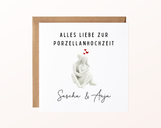 Porzellanhochzeit Karte - sitzendes Paar - personalisiert