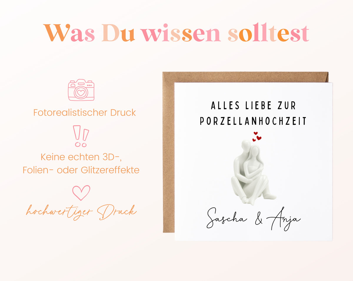 Porzellanhochzeit Karte - sitzendes Paar - personalisiert