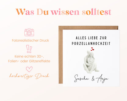 Porzellanhochzeit Karte - sitzendes Paar - personalisiert
