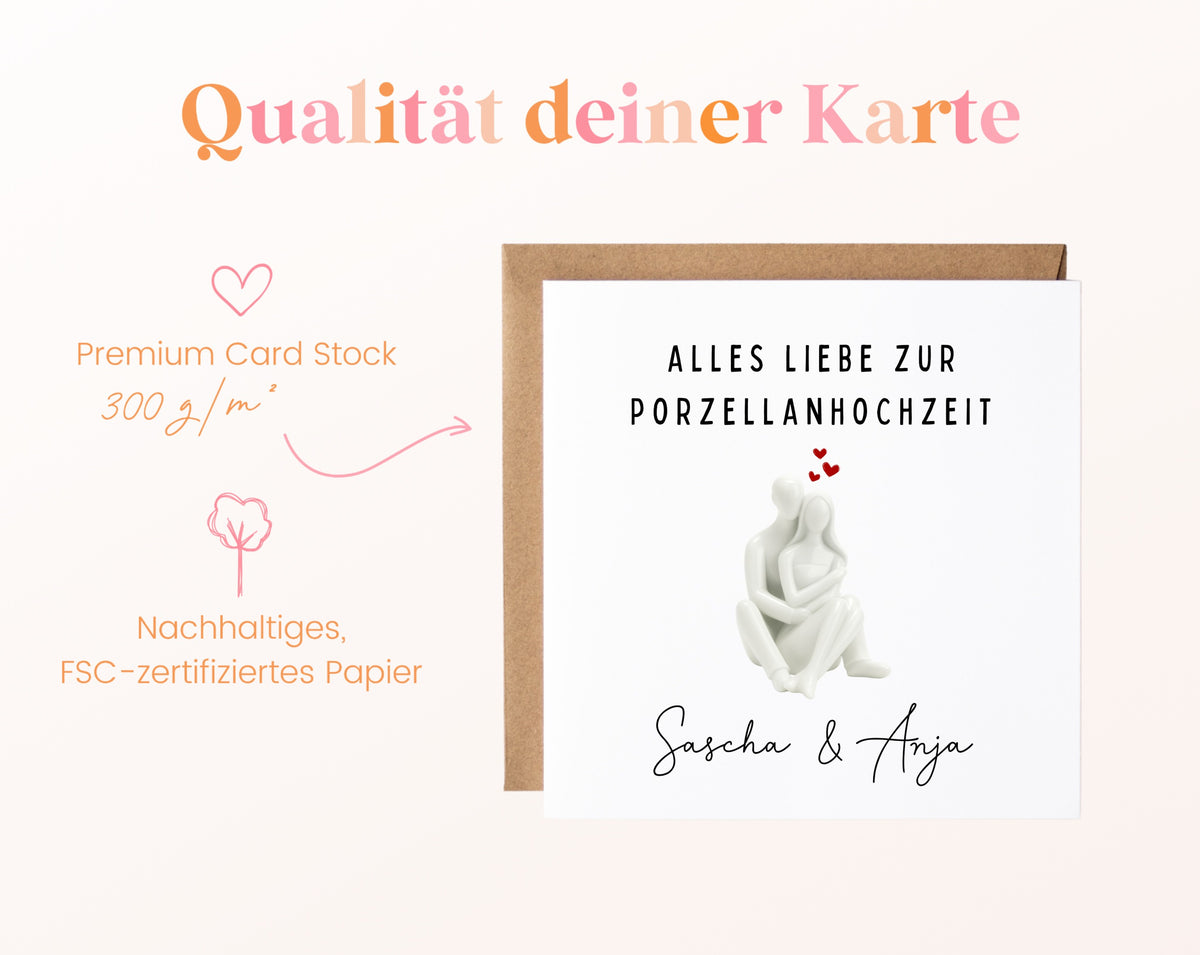 Porzellanhochzeit Karte - sitzendes Paar - personalisiert
