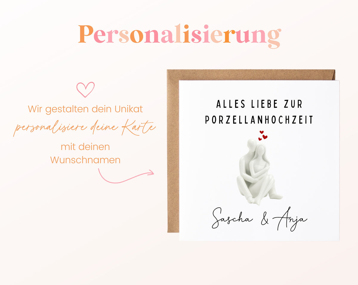 Porzellanhochzeit Karte - sitzendes Paar - personalisiert