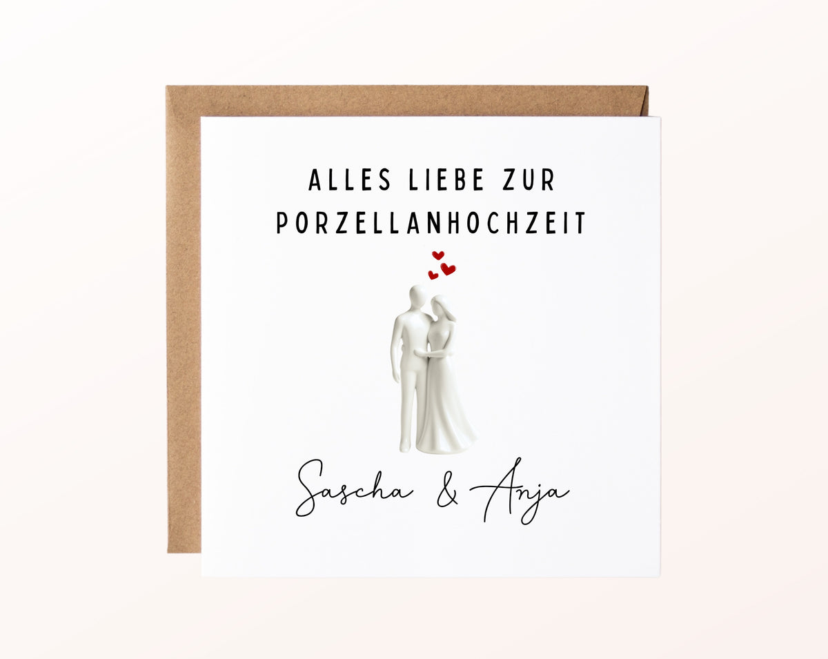 Porzellanhochzeit Karte - stehendes Paar - personalisiert