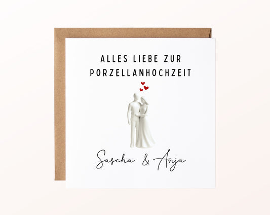 Porzellanhochzeit Karte - stehendes Paar - personalisiert