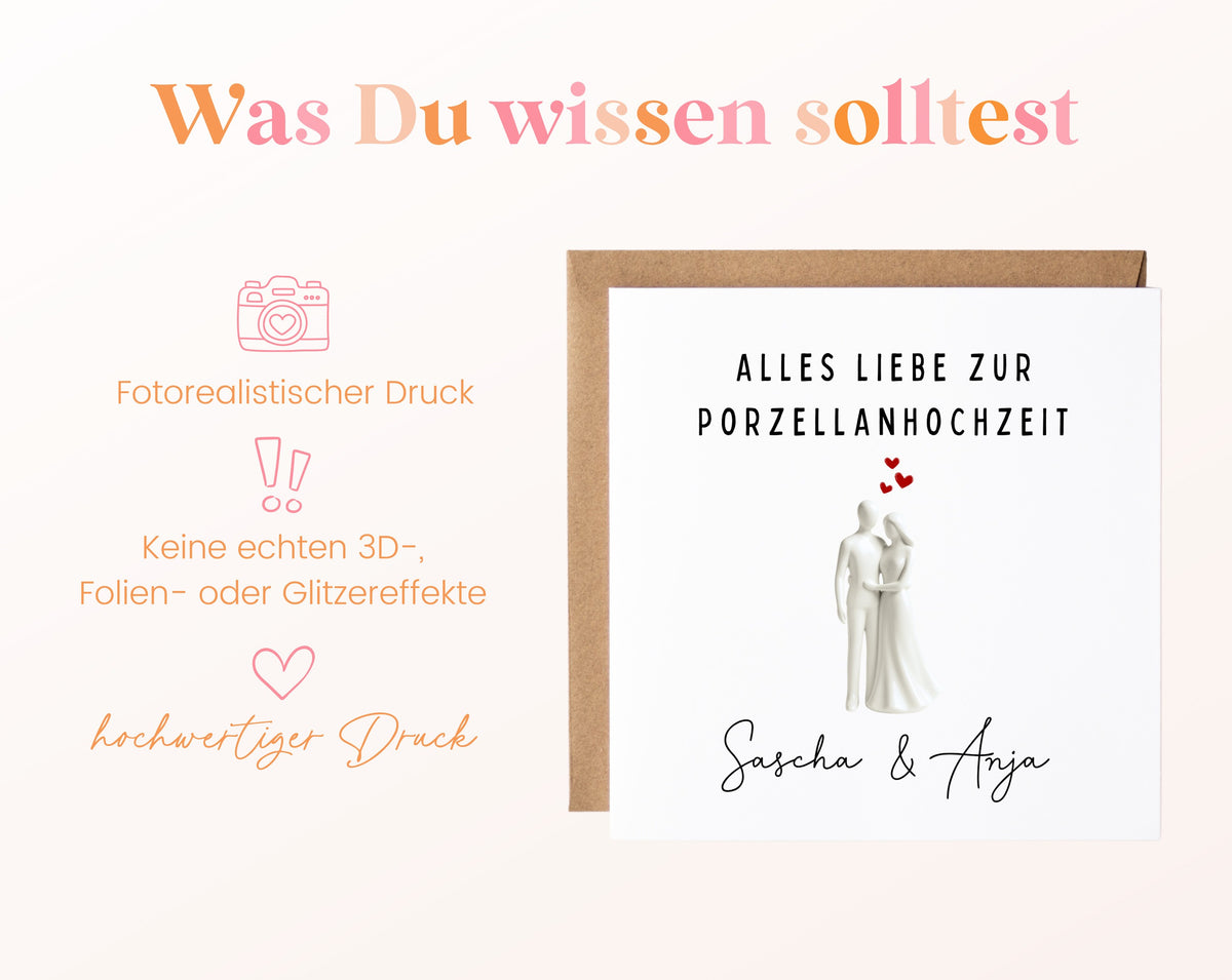 Porzellanhochzeit Karte - stehendes Paar - personalisiert