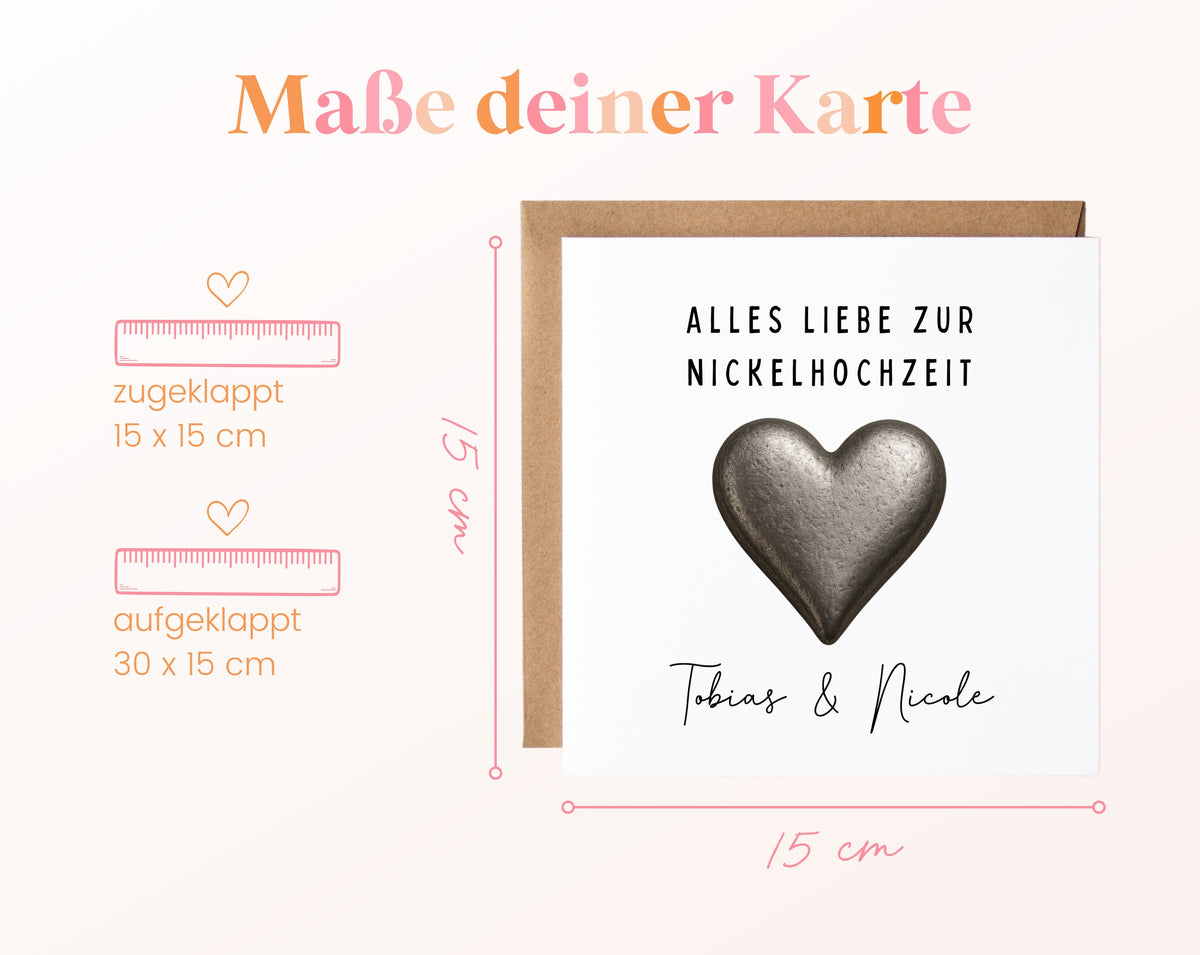 Nickelhochzeit Karte - Herz - personalisiert