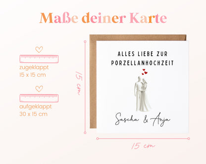 Porzellanhochzeit Karte - stehendes Paar - personalisiert