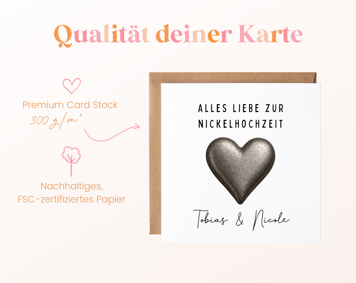 Nickelhochzeit Karte - Herz - personalisiert