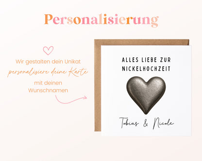 Nickelhochzeit Karte - Herz - personalisiert