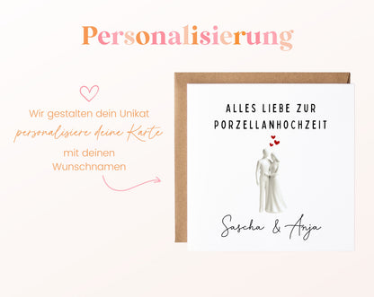 Porzellanhochzeit Karte - stehendes Paar - personalisiert