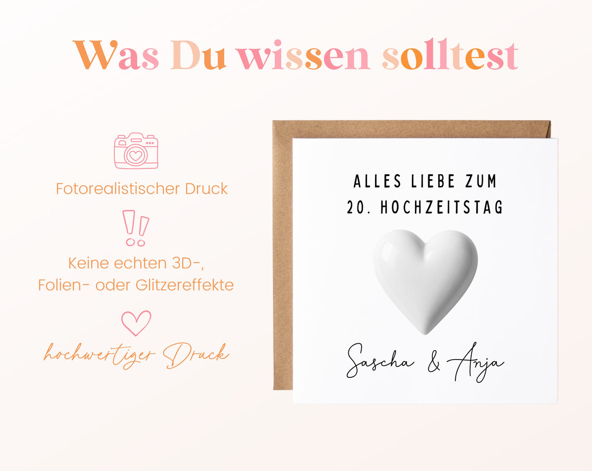 Porzellanhochzeit Karte - Porzellanherz - personalisiert