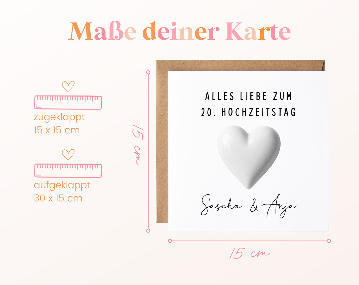 Porzellanhochzeit Karte - Porzellanherz - personalisiert