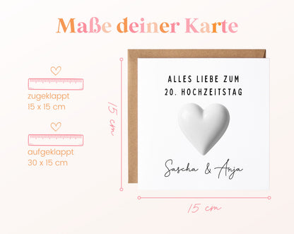 Porzellanhochzeit Karte - Porzellanherz - personalisiert
