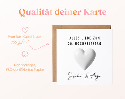 Porzellanhochzeit Karte - Porzellanherz - personalisiert