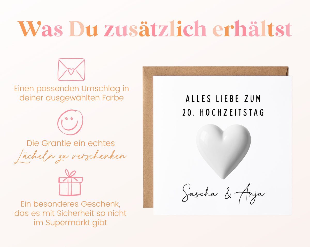 Porzellanhochzeit Karte - Porzellanherz - personalisiert