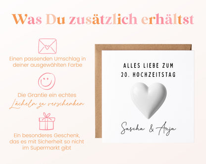 Porzellanhochzeit Karte - Porzellanherz - personalisiert