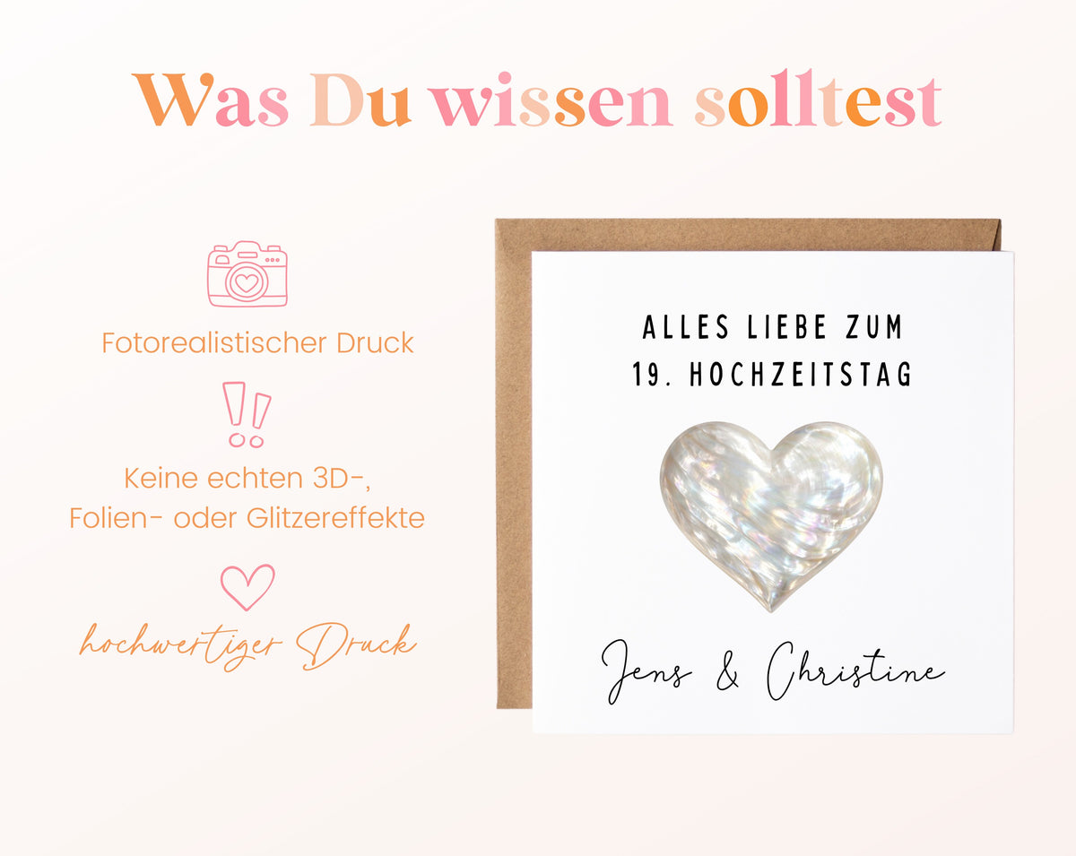 Perlmutthochzeit Karte - Perlmuttherz - personalisiert