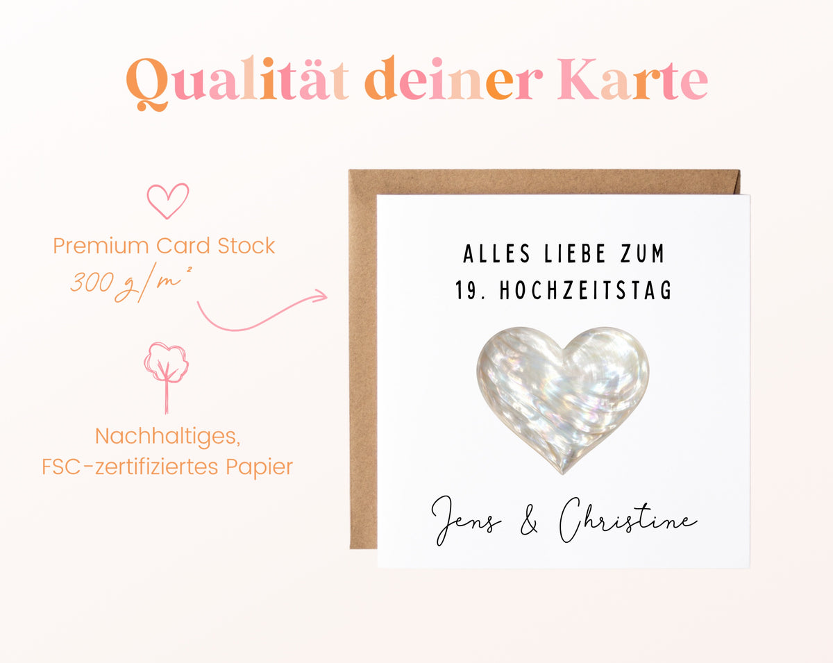 Perlmutthochzeit Karte - Perlmuttherz - personalisiert