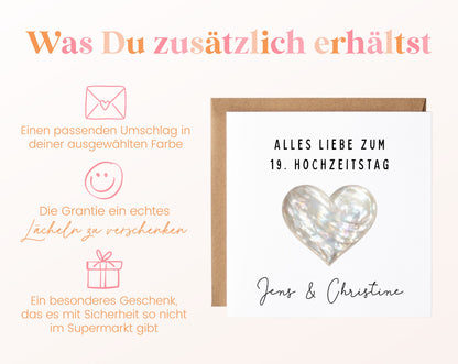 Perlmutthochzeit Karte - Perlmuttherz - personalisiert