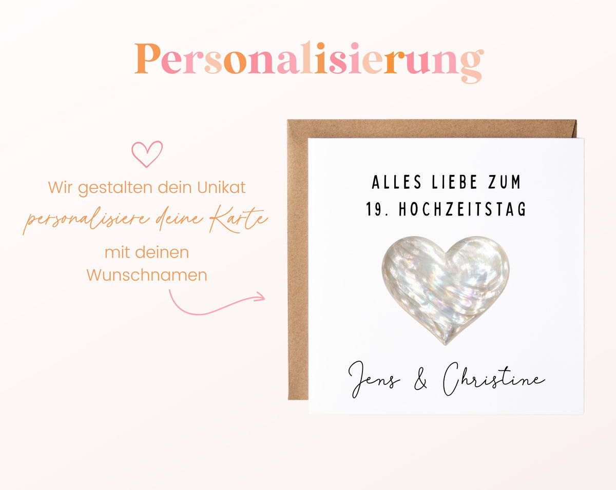 Perlmutthochzeit Karte - Perlmuttherz - personalisiert