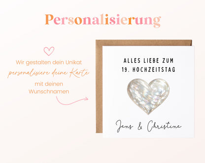 Perlmutthochzeit Karte - Perlmuttherz - personalisiert